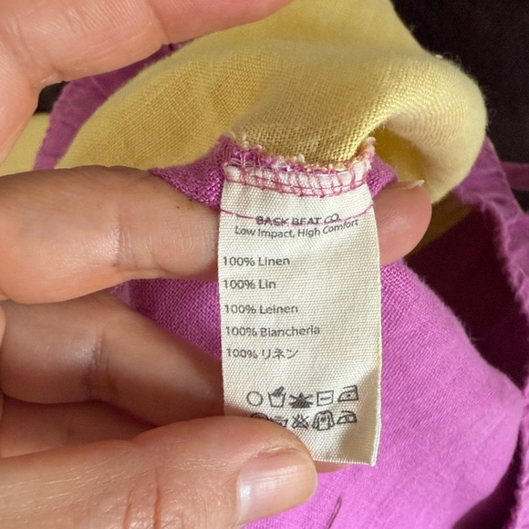 Back Beat Co. Pink and Yellow Flare Pants Linen - Picture 5 of 5